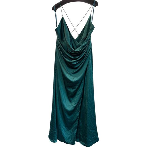 Fame and Partners Emerald Green Satin Maxi Dress 14 NWT - Picture 6 of 6